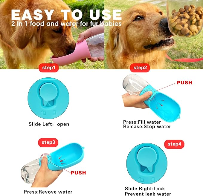 Portable pet Water Bottle with Food Container