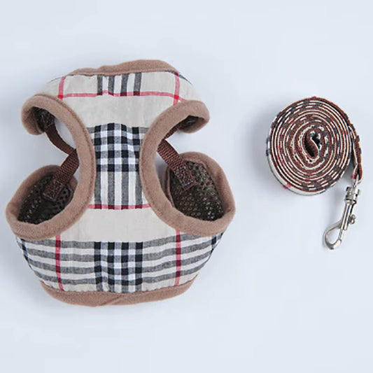 Designer Plaid Pet Harness & Lead Set — Small Breeds